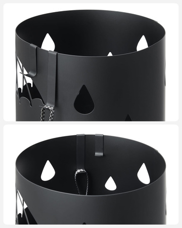 Czarny stojak na parasole - Okrągły, metalowy parasolnik z haczykami SONGMICS LUC024B01