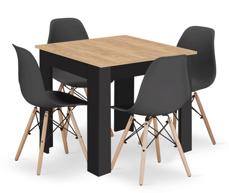 "Stół NP 80x80 Artisan nogi czarne + 4 krzesła OSAKA czarny nogi naturalne"