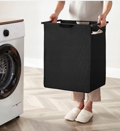 Czarny pojemnik na pranie z regałem - Wolnostojący kosz na bieliznę - VASAGLE BLH101B01