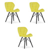 Komplet 3 krzeseł tapicerowanych żółtych z czarnymi nogami LAGO - Krzesła welurowe