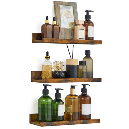 Brązowe rustykalne półki ścienne - Zestaw 3 półek ściennych - VASAGLE LWS038T01