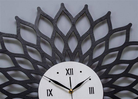 Nowoczesny zegar ścienny ażurowy SUNBURST inspirowany motywem słońca, czarny, ORNAMENTI