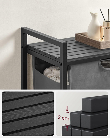 Szary pojemnik na pranie z regałem - Wolnostojący kosz na bieliznę 65l - VASAGLE BLH101G01