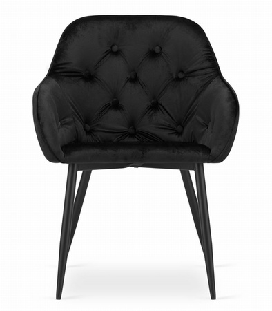 Czarne krzesła welurowe FORIO - Tapicerowane krzesła z podłokietnikami do jadalni (zestaw 2)