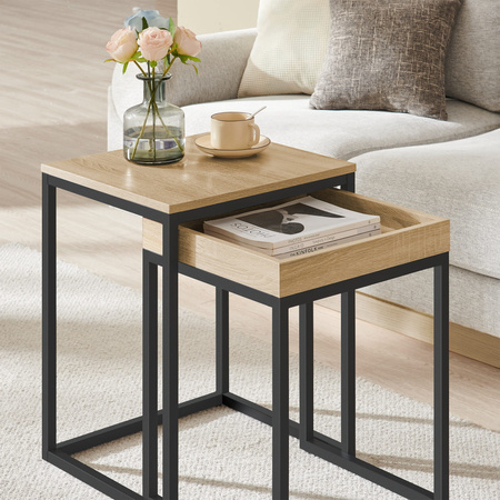 Loftowy stolik kawowy 2-częściowy - Zestaw stolikòw do salonu (Dąb Sonoma) VASAGLE LNT02N11