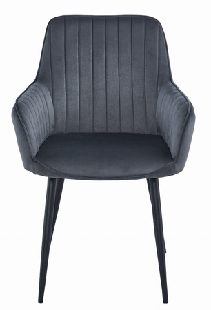 Nowoczesne krzesła SOLDEN - Ciemnoszare, welurowe krzesła z podłokietnikami (zestaw 2)