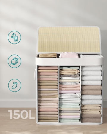Biały bambusowy kosz na pranie 150l - 3 komorowy kosz na bieliznę - SONGMICS LCB091W01