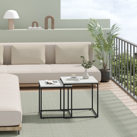 Stoliki kawowe - czarne metalowe nogi i marmurowy blat - Zestaw 2 stolików Loft