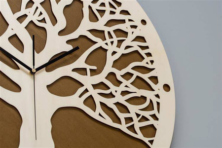 Okrągły, ażurowy zegar ścienny DRZEWO ŻYCIA w kolorze naturalnego drewna, ORNAMENTI