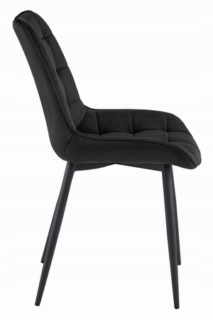 Czarne welurowe krzesło BERA z wygiętym siedziskiem - Pikowane krzesło do jadalni
