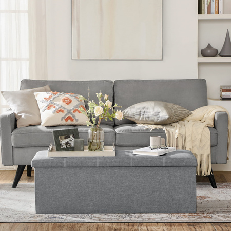 Składana pufa ze schowkiem - Szara pufa do przechowywania 110cm SONGMICS LSF077G05V1