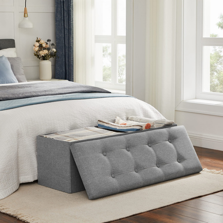 Składana pufa ze schowkiem - Szara pufa do przechowywania 110cm SONGMICS LSF077G05V1