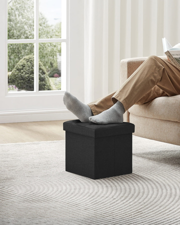 Czarna składana pufa ze schowkiem - Tapicerowana pufa do przechowywania SONGMICS LSF028B01