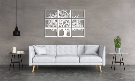 DEKORACYJNY TRYPTYK AŻUROWY, DRZEWO ŻYCIA, DEKORACJA ŚCIENNA 3D, MOZAIKA, ORNAMENT, 90 x 132 cm, BIAŁY