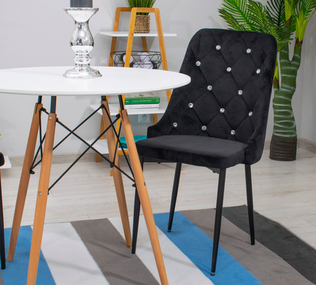Czarne pikowane krzesła w stylu Glamour AMORE - Tapicerowane krzesła (3 sztuki)