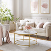 Złoty stolik kawowy z białym blatem - Okrągły stolik kawowy Glamour - VASAGLE LCT091A10
