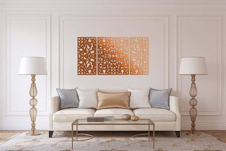 DEKORACYJNY TRYPTYK AŻUROWY, KWIATOWA ORNAMENTYKA, DEKORACJA ŚCIENNA 3D, 80 x 150 cm , ZŁOTY