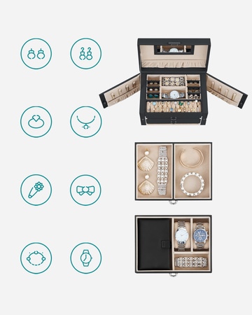 Czarna szkatułka na biżuterię - Organizer na biżuterię - SONGMICS JBC121B