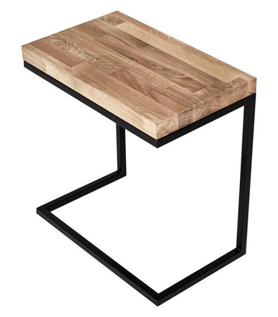 Stolik kawowy wsuwany metalowy industrialny z drewnianym blatem CELUJĄCY / pomocnik pod laptop / 50 x 30 cm