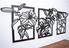 DEKORACYJNY TRYPTYK AŻUROWY, KWIATY, LILIE,  DEKORACJA ŚCIENNA 3D, ORNAMENT, 60 x 160 cm, CZARNY