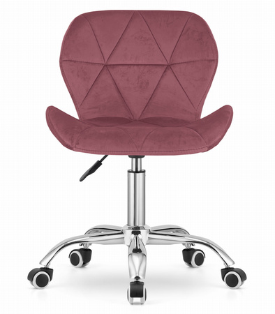 Tapicerowane krzesło biurowe na kółkach różowe AVOLA - Obrotowy welurowy fotel biurowy