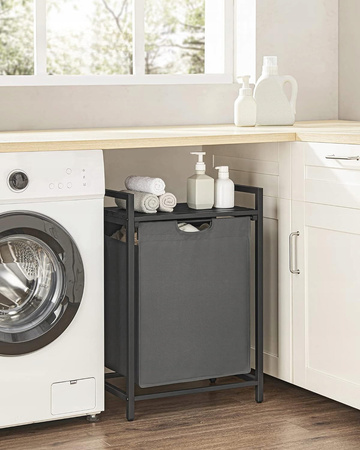 Szary pojemnik na pranie z regałem - Wolnostojący kosz na bieliznę 65l - VASAGLE BLH101G01