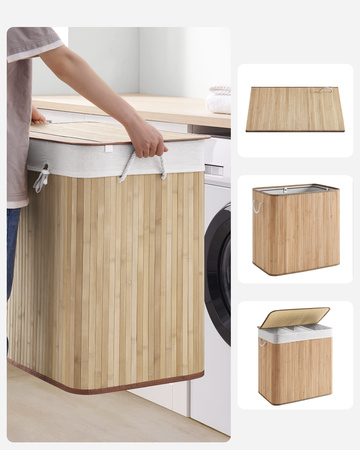 Duży bambusowy kosz na pranie 150l - 3 komorowy kosz na bieliznę - SONGMICS LCB091N01