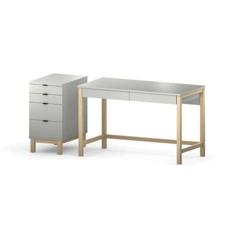 Zestaw VERYSIMPL B-DES5/2 + D-DES5 — biurko z kontenerem, 6 szuflad, stelaż z litego drewna