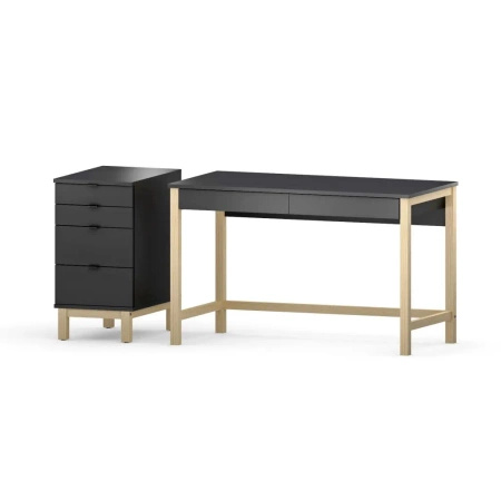 Zestaw VERYSIMPL B-DES5/2 + D-DES5 — biurko z kontenerem, 6 szuflad, stelaż z litego drewna