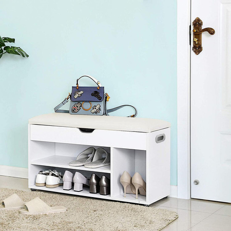 Biała szafka na buty z otwieranym siedziskiem - Siedzisko do przedpokoju - VASAGLE LHS30W