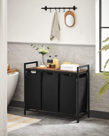 Czarny kosz na pranie 114l Loft - Kosz na bieliznę 3 komory - VASAGLE BLH301B01