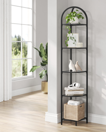 Czarny narożny regał do salonu - Szklana narożna półka Loft - VASAGLE LGT810B61