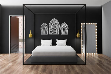 DEKORACYJNY PANEL AŻUROWY, OKNO MAROKAŃSKIE, DEKORACJA ŚCIENNA 3D, ORNAMENT, TRYPTYK , CZARNY