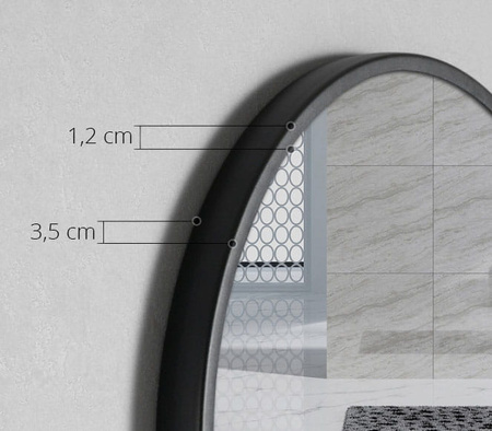 Okrągłe czarne lustro 60cm z praktyczną i ozdobną półką