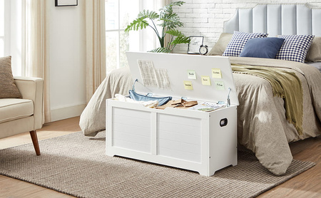 Biały ozdobny kufer drewniany - Skrzynia drewniana schowek - VASAGLE LSB061T10