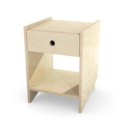 Stolik nocny skandynawski z naturalnej sklejki z szufladą i półką / 39 x 39 cm, wys. 50 cm / N-PIN2