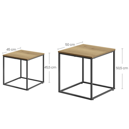 Zestaw 2 loftowych stolików kawowych - Kwadratowe stoliki kawowe do salonu