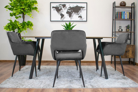 Tapicerowany fotel AMALFI - Szare, welurowe krzesło kubełkowe z podłokietnikami