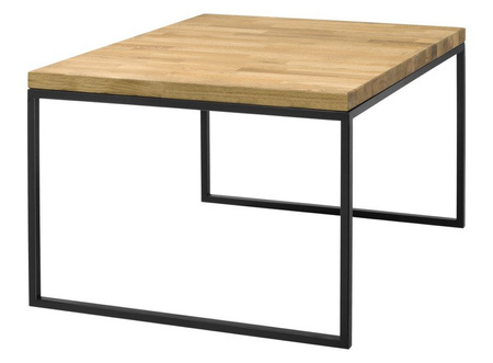 Stolik kawowy kwadratowy industrialny metal i naturalne drewno QUERCUS / ława loft z drewnianym blatem / 78 x 78 cm