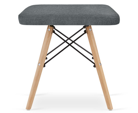 Tapicerowany taboret szary na drewnianych nogach WERK - Skandynawski stołek