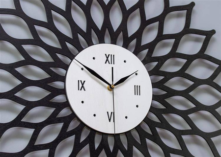 Nowoczesny zegar ścienny ażurowy SUNBURST inspirowany motywem słońca, czarny, ORNAMENTI
