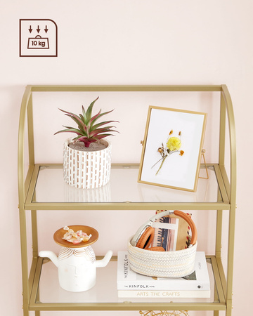 Złoty szklany regał do salonu Glamour - Metalowa 5-poziomowa połka - VASAGLE LGT051A61