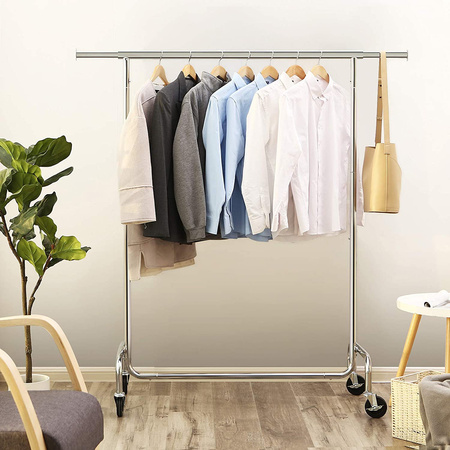 Metalowy stojak na ubrania na kółkach - Chromowany wieszak na ubrania - HSR11S SONGMICS