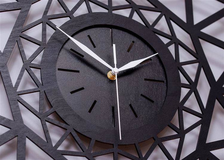 Nowoczesny zegar ścienny GEOMETRYCZNY w kolorze czarnym i w trzech rozmiarach, ORNAMENTI