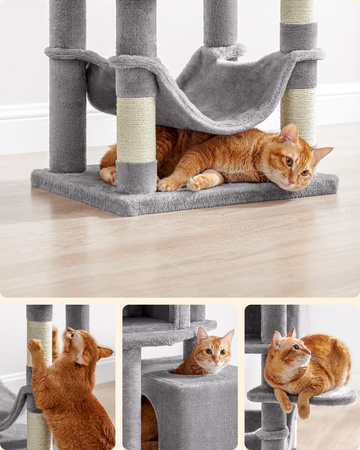 Szary drapak dla kota 155cm - Domek, legowiska, wieża, budka - PCT192W01