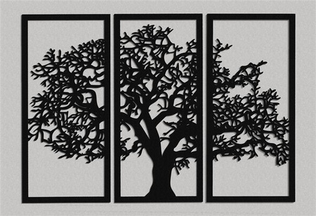 DEKORACYJNY TRYPTYK AŻUROWY, DRZEWO ŻYCIA, DEKORACJA ŚCIENNA 3D, ORNAMENT, 80 x 120 cm, CZARNY