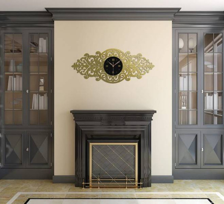 Elegancki, ażurowy zegar ścienny VINCENT 30x70 cm wykonany w stylu retro, kolor czarny, ORNAMENTI