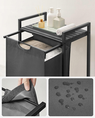 Szary pojemnik na pranie z regałem - Wolnostojący kosz na bieliznę 65l - VASAGLE BLH101G01