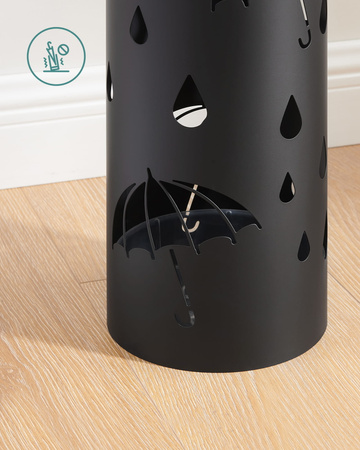 Czarny stojak na parasole - Okrągły, metalowy parasolnik z haczykami SONGMICS LUC024B01