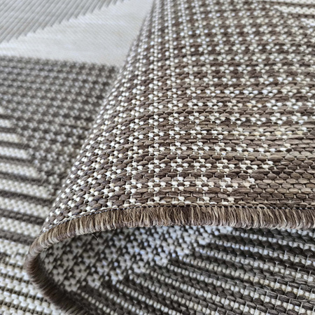 Brązowy dywan sznurkowy zewnętrzny geometryczny ZARA 16 (dwustronny) 80x150 cm